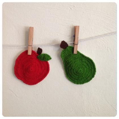 Knitted Apple & Pear Coasters Vintage..