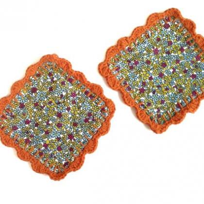 Granny Fabric And Crochet Coasters Orange (set Of..