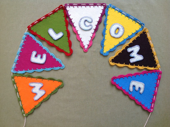 Baby Shower Welcome Sign Banner Bunting With Felt Flags / Handmade Felt Banner